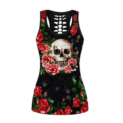 Skull Roses Leggings And Hollow Tank Top Set - Wonder Skull