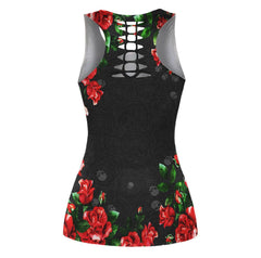 Skull Roses Leggings And Hollow Tank Top Set - Wonder Skull