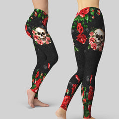 Skull Roses Leggings And Hollow Tank Top Set - Wonder Skull