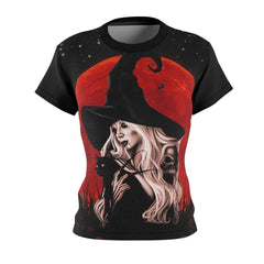 Witch Cat All Over Print T-shirt For Women - Wonder Skull