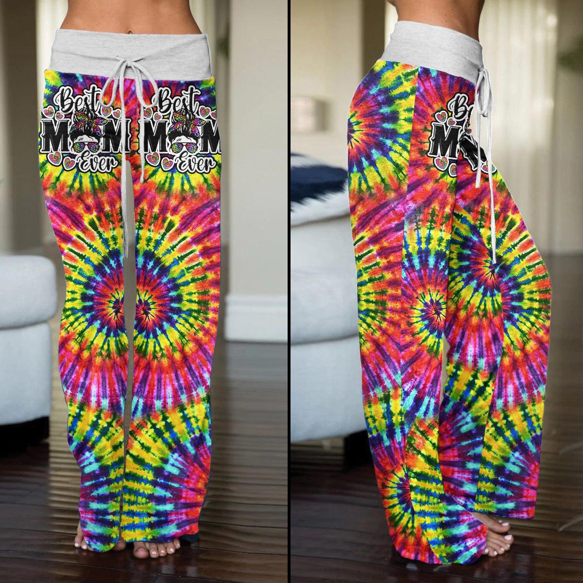 Rainbow TieDye Skull Mom High-waisted Wide Leg Pants - Wonder Skull
