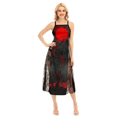 Bloody Straw Man All-Over Print Women Lace Cami Cross Back Dress - Wonder Skull