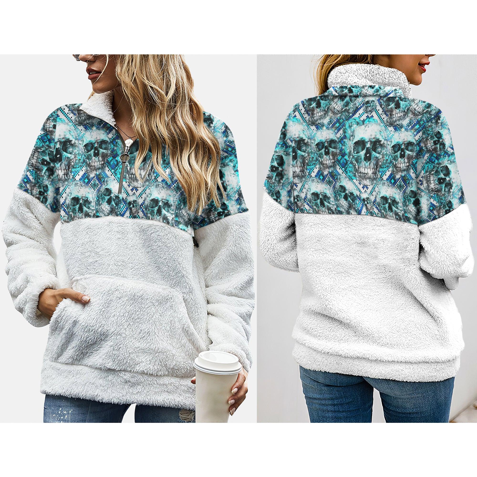 Silver Puzzle Ice Skull Fleece Sweatshirt With Half Zip - Wonder Skull