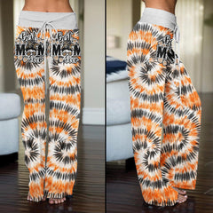 Orange Black Tribe Vibe Skull Mom High-waisted Wide Leg Pants - Wonder Skull