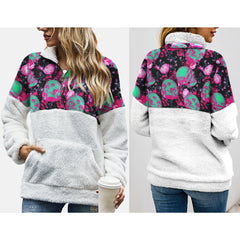 Green Pasteul Skull Fleece Sweatshirt With Half Zip - Wonder Skull