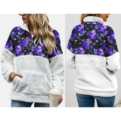 Dark Violet Skull Fleece Sweatshirt With Half Zip - Wonder Skull