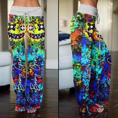 TieDye Skull Smile High-waisted Wide Leg Pants - Wonder Skull