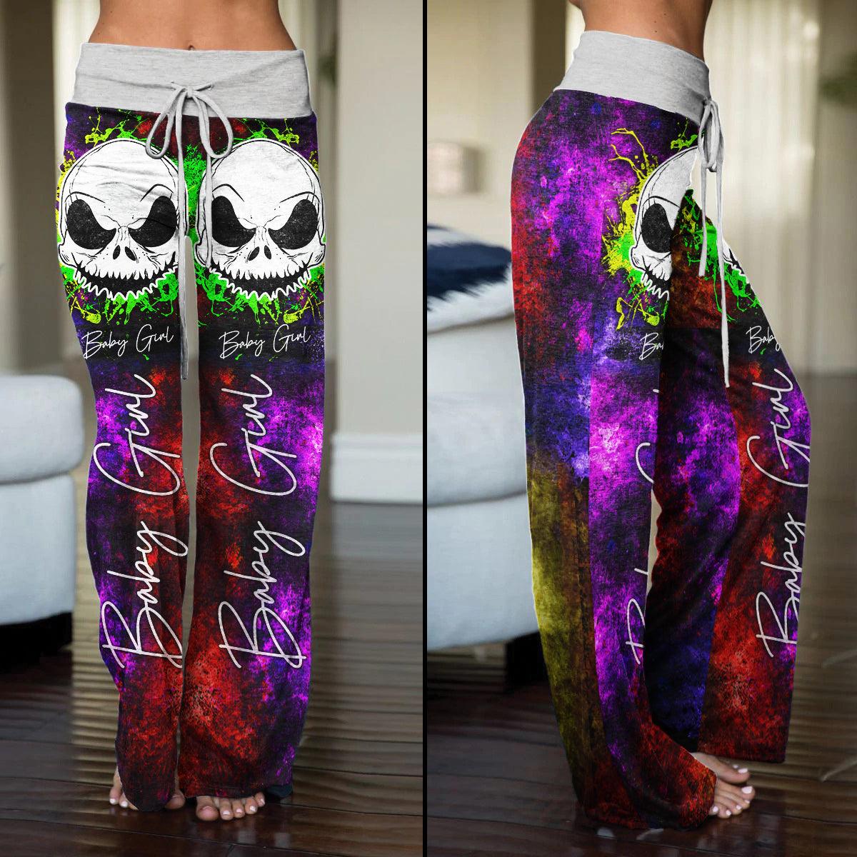 Night Wonder Skull Abtract Color High-waisted Wide Leg Pants - Wonder Skull