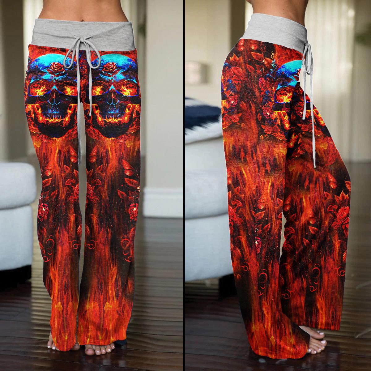 Fire Skull 3D High-waisted Wide Leg Pants - Wonder Skull