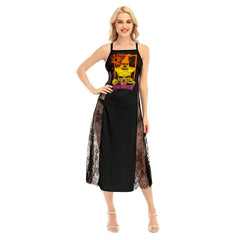 Trick Or Treat Skull All-Over Print Women Lace Cami Cross Back Dress - Wonder Skull