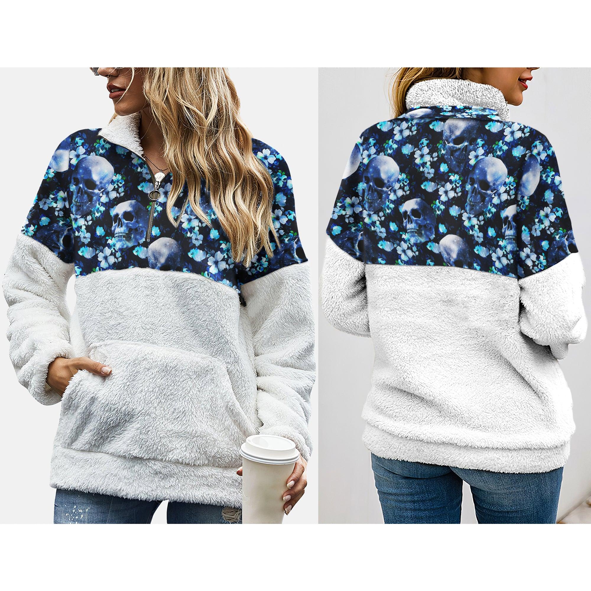Crystal Skull Daisy Fleece Sweatshirt With Half Zip - Wonder Skull