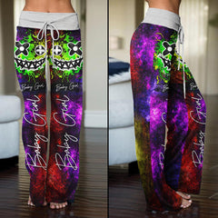 Green Purple Horror Little Smile High-waisted Wide Leg Pants - Wonder Skull