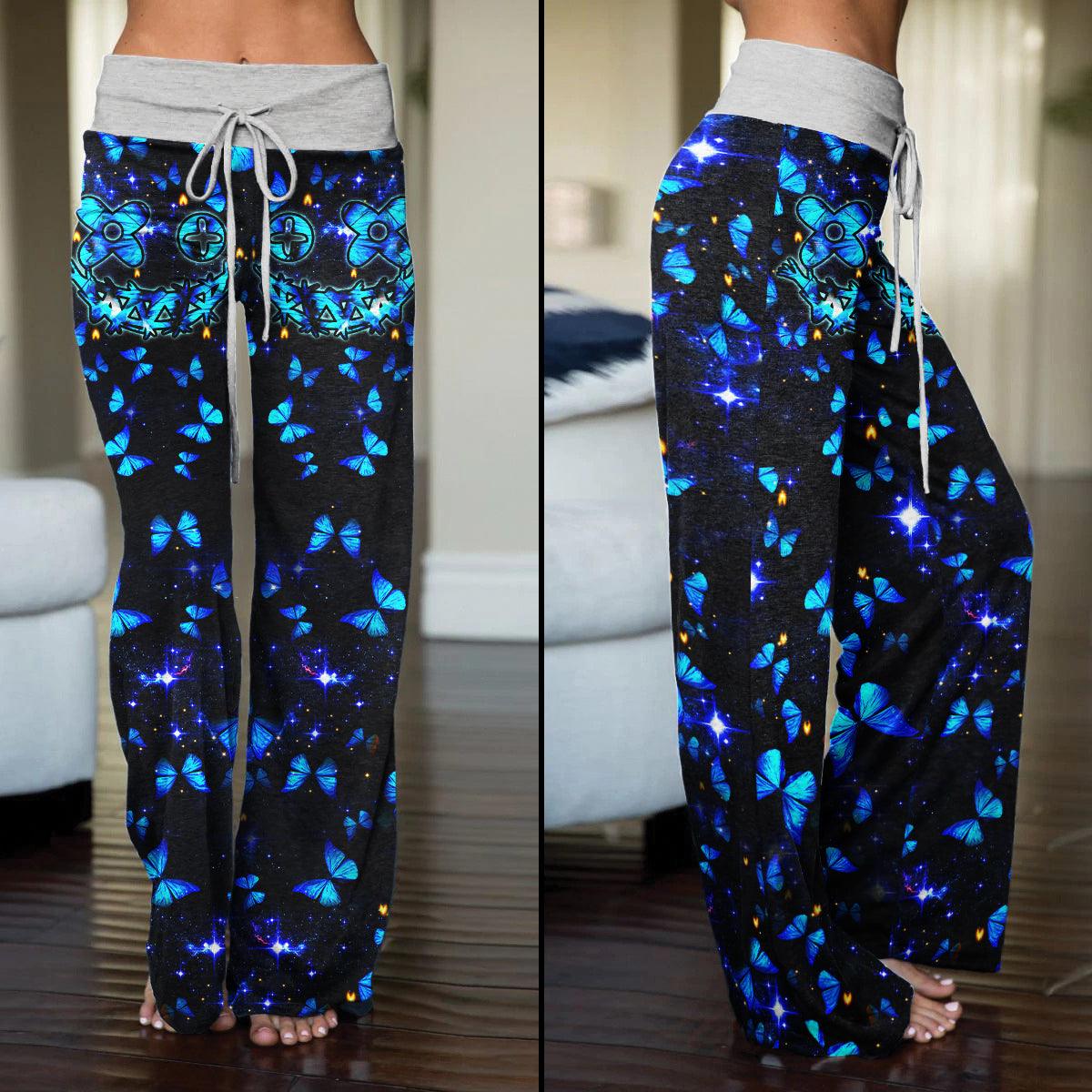 Neon Light Skull Butterfly High-waisted Wide Leg Pants - Wonder Skull