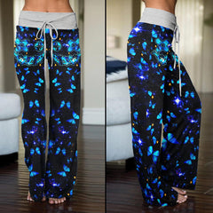 Neon Light Skull Butterfly High-waisted Wide Leg Pants - Wonder Skull