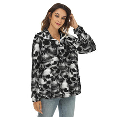Black And White Skull Borg Fleece Sweatshirt With Half Zip - Wonder Skull