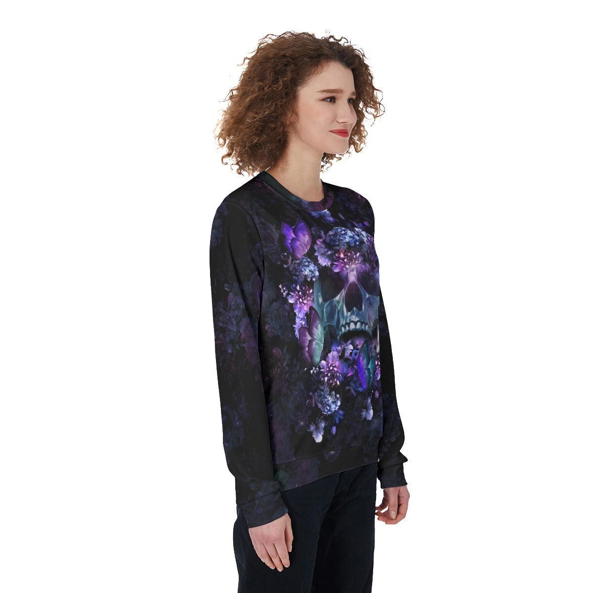 Colorful Skull With Butterfly Heavy Fleece Sweatshirt - Wonder Skull
