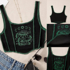 Gothic Moon Graphic Crop Top, Cute Sleeveless Casual Tank Top For Women - Wonder Skull