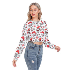 Skull Pattern Long Sleeve Sweatshirt With Hem Drawstring - Wonder Skull