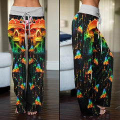 Water Color Skull Butterfly High-waisted Wide Leg Pants - Wonder Skull