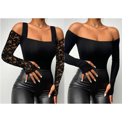Gothic Casual Floral Lace Top, Impressive Shoulder Off Daily Wear For Women - Wonder Skull