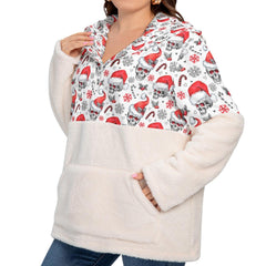 Christmas Skull Pattern Borg Fleece Hoodie With Half Zip - Wonder Skull