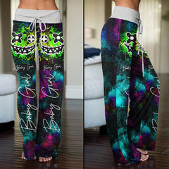 Radiant Skull Smile High-waisted Wide Leg Pants - Wonder Skull