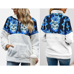 Crytle Ice Skull Fleece Sweatshirt With Half Zip - Wonder Skull