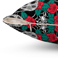 Sugar Skull Rose Spun Polyester Square Pillow - Wonder Skull