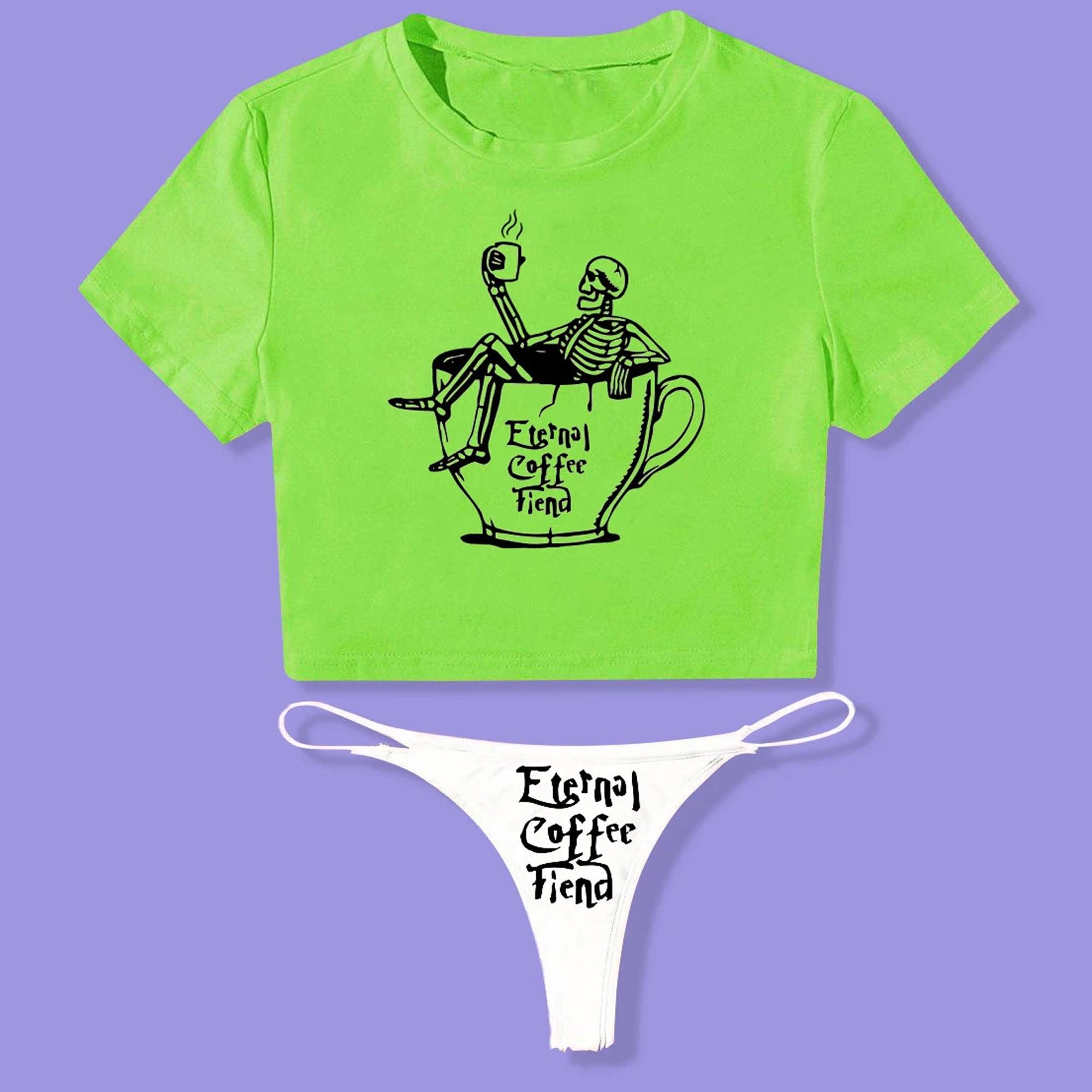 Women Swimming Short Sleeve Crop Top Sports Thong Fitness - Wonder Skull