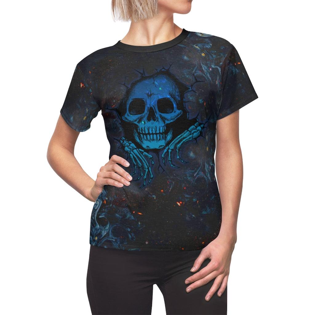 Blue Skull With Hand All Over Print T-shirt For Women - Wonder Skull