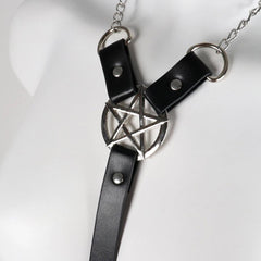 Punk Pentagram Faux Leather Harness Bra, Savage Body Cage Chest For Women - Wonder Skull