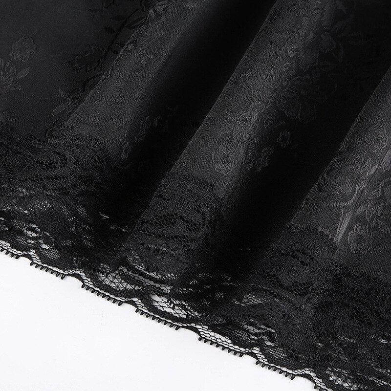 Goth Aesthetic Mini Dress, V Neck Sexy Bottom For Women - Wonder Skull