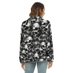 Black And White Skull Borg Fleece Sweatshirt With Half Zip - Wonder Skull