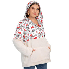 Christmas Skull Pattern Borg Fleece Hoodie With Half Zip - Wonder Skull