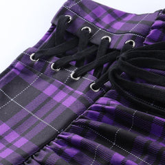 Gothic Double-Layer Short Skirt, Lace-up Eyelet Check Bottom Clothes For Women - Wonder Skull