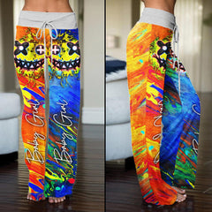 TieDye Two Blocks Color Skull Design High-waisted Wide Leg Pants - Wonder Skull