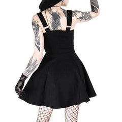 Gothic Moon Lace Black Dress, Elegant Witchy Sleeveless Mini Dress For Women - Wonder Skull