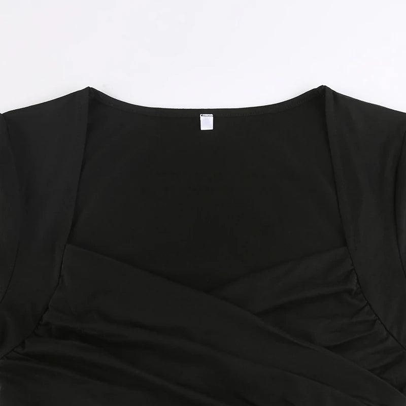 Retro Cross Folds Neck Body Shirt, Beautiful Short Sleeve Square T-Shirt For Women - Wonder Skull