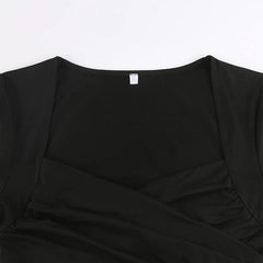 Retro Cross Folds Neck Body Shirt, Beautiful Short Sleeve Square T-Shirt For Women - Wonder Skull