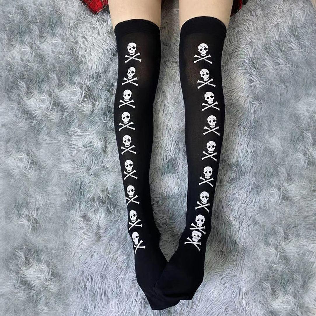 Gothic Skull Bat Spider Socks Collection, Sexy Over Knee Tights For Women - Wonder Skull