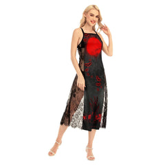 Bloody Straw Man All-Over Print Women Lace Cami Cross Back Dress - Wonder Skull