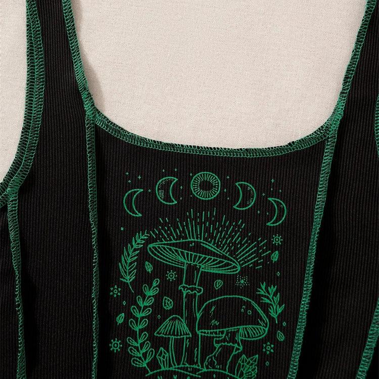 Gothic Moon Graphic Crop Top, Cute Sleeveless Casual Tank Top For Women - Wonder Skull