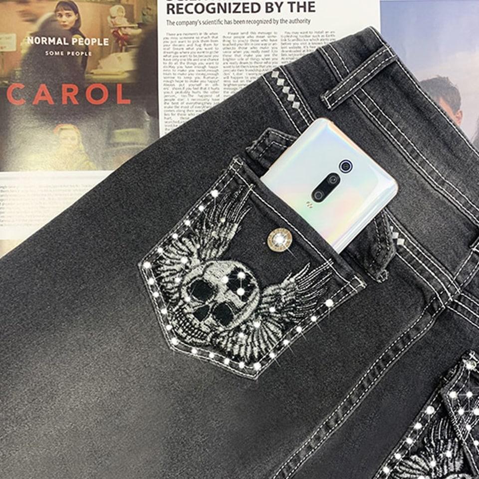 Beauty Dark Grey Skull Jeans For Women - Wonder Skull