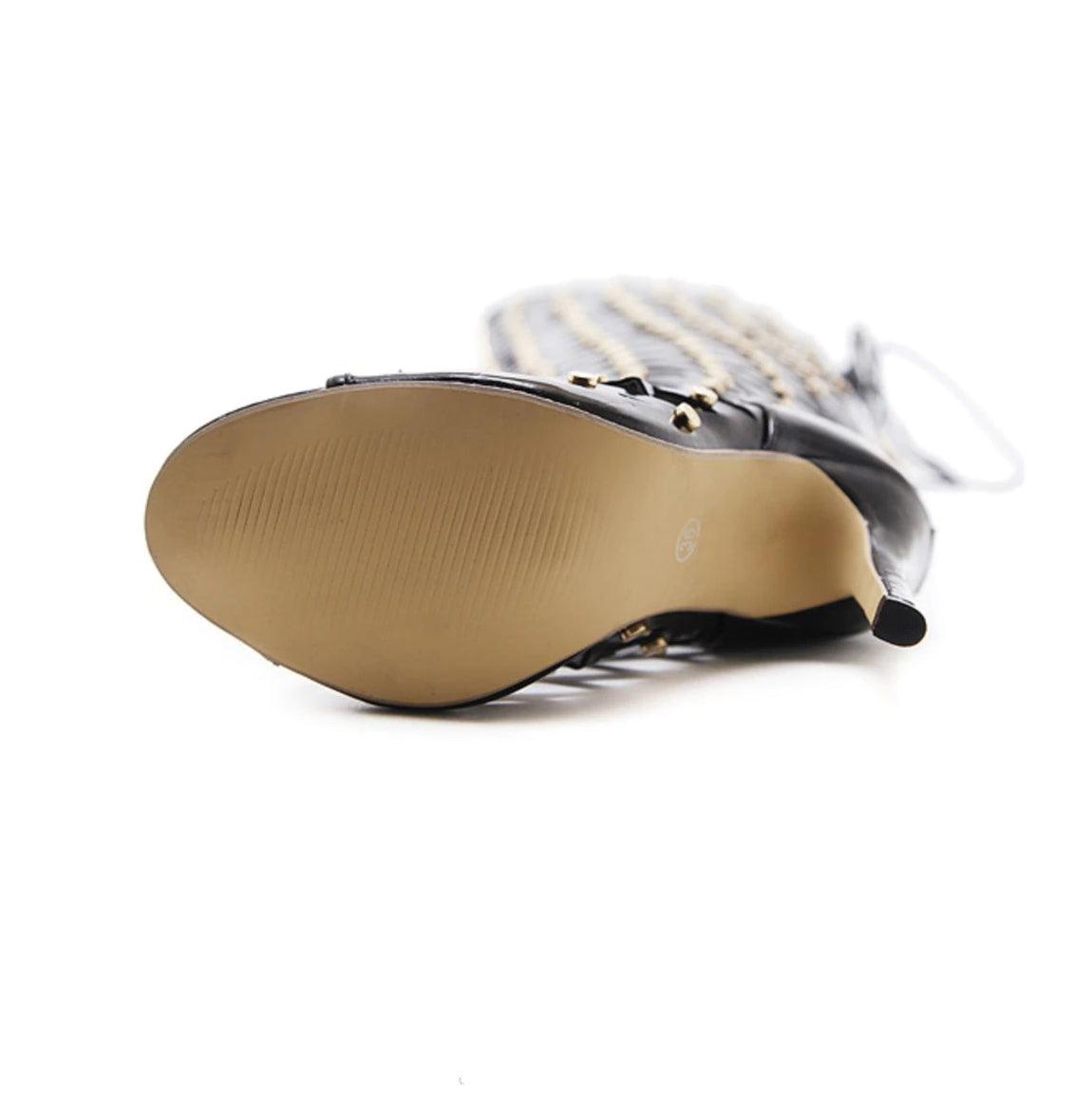 Classic High Heel Boots, Impressive Hollow Out Bow Decor - Wonder Skull