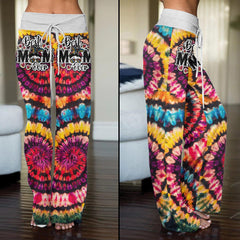 Red Black Tribe Vibe Skull Mom High-waisted Wide Leg Pants - Wonder Skull