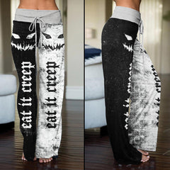 Black White Horror Smile High-waisted Wide Leg Pants - Wonder Skull