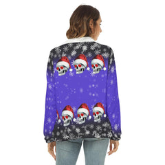 Blue Skull Snow Borg Fleece Sweatshirt With Half Zip - Wonder Skull