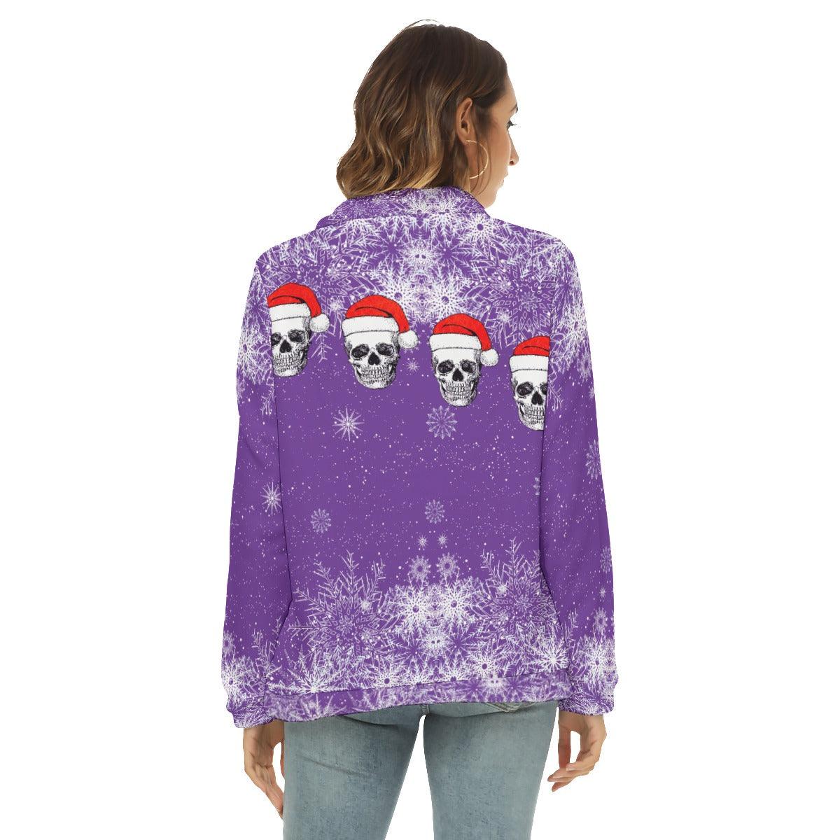 Christmas Skull Borg Fleece Sweatshirt With Half Zip - Wonder Skull