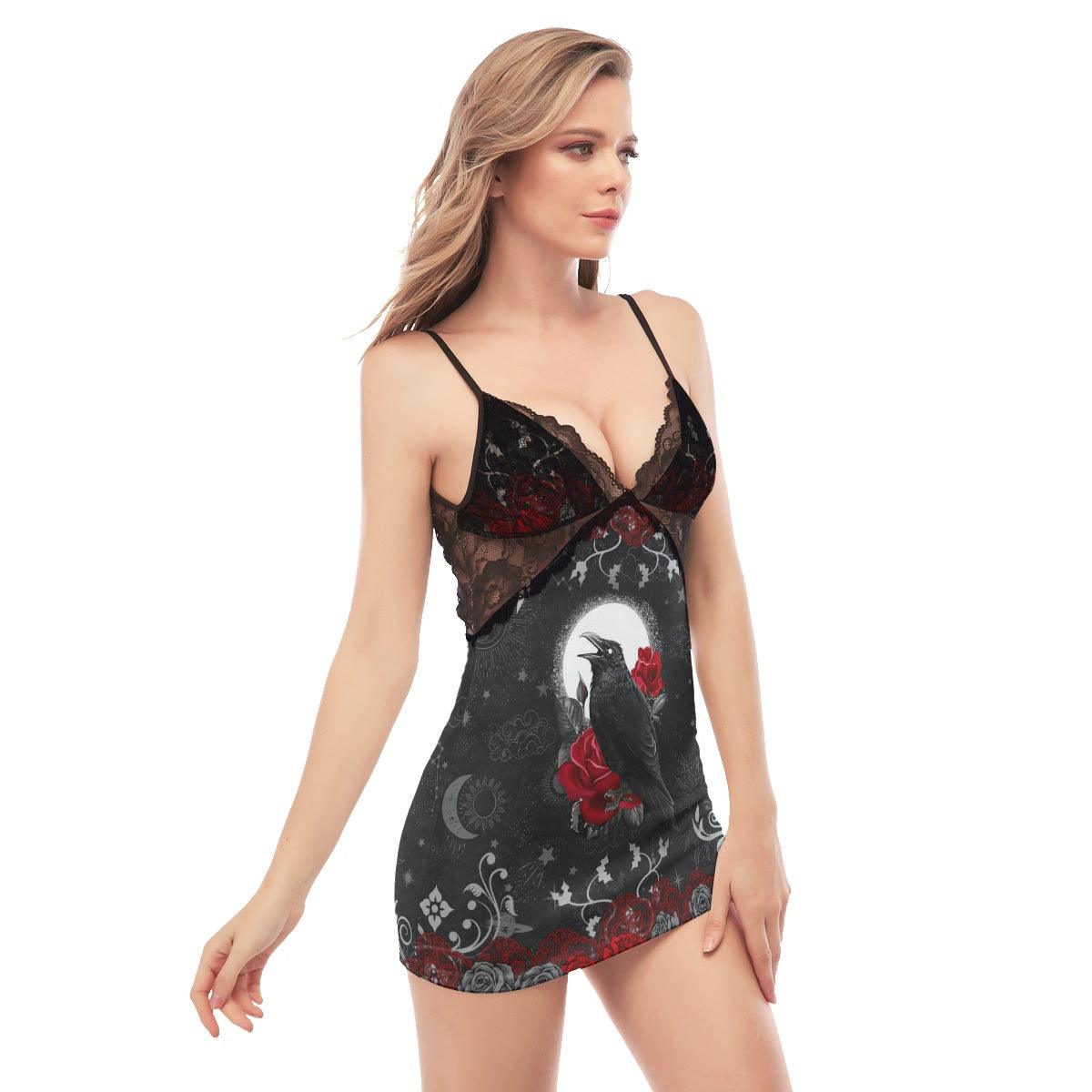 Raven Rose Ornament Lace Chemise Nightgown - Wonder Skull