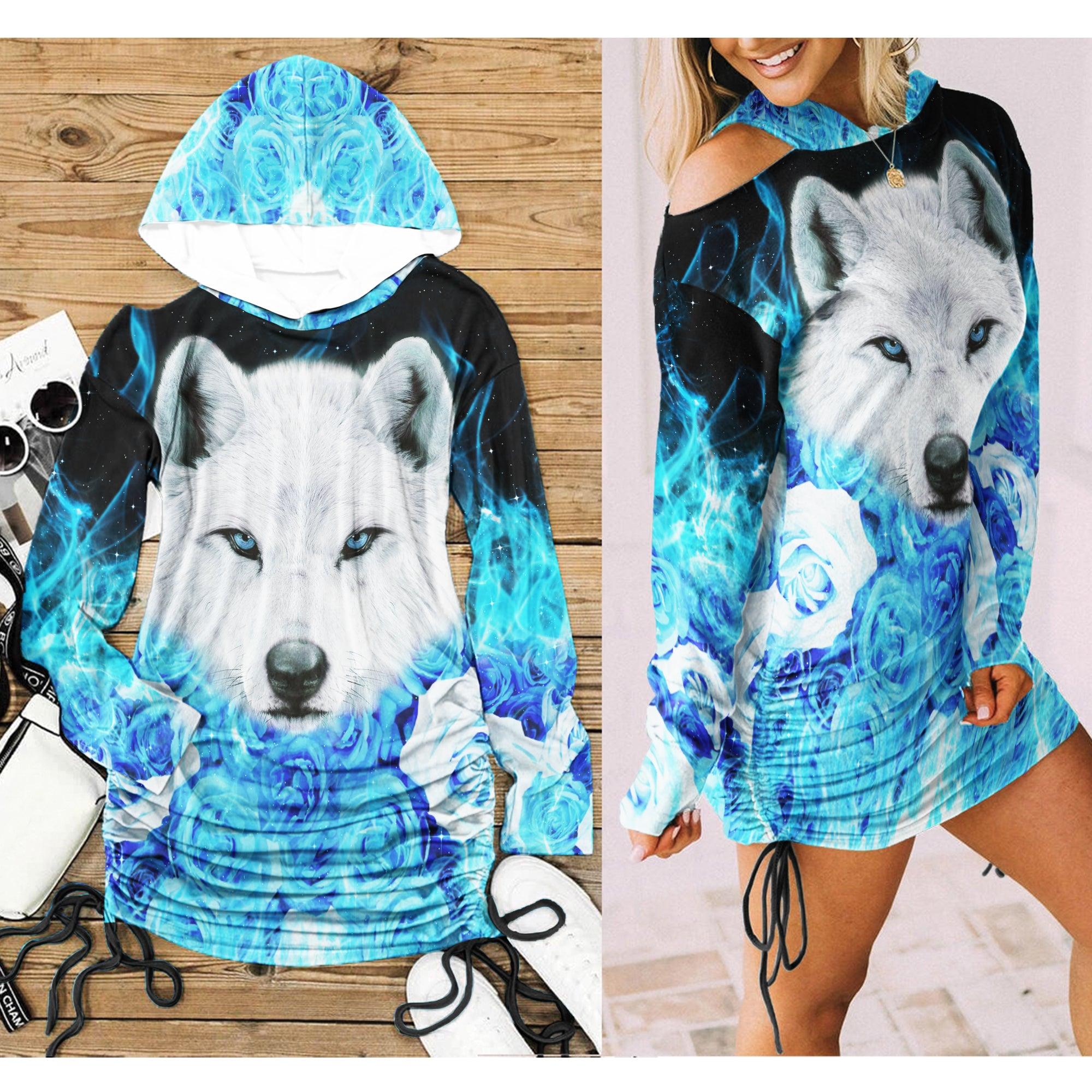 Fire Snow Wolf Fire One Shoulder For Women - Wonder Skull
